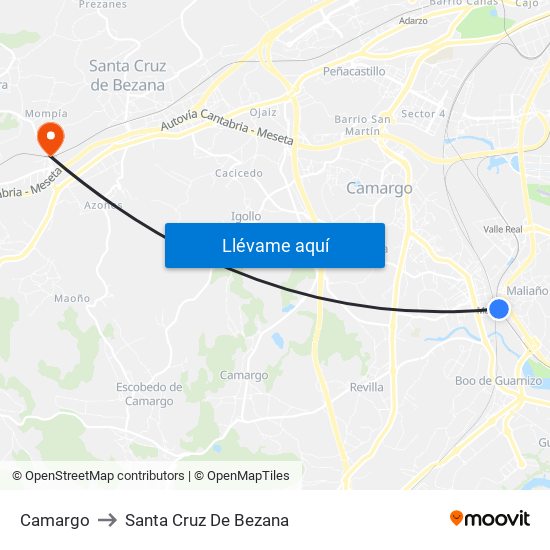 Camargo to Santa Cruz De Bezana map