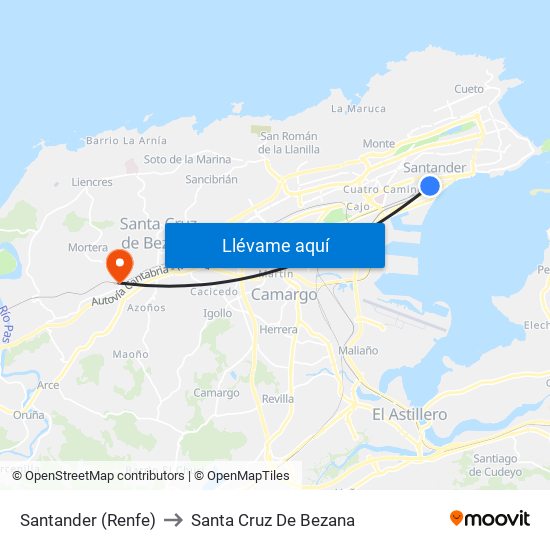 Santander (Renfe) to Santa Cruz De Bezana map