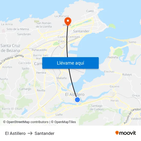 El Astillero to Santander map