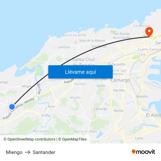 Miengo to Santander map