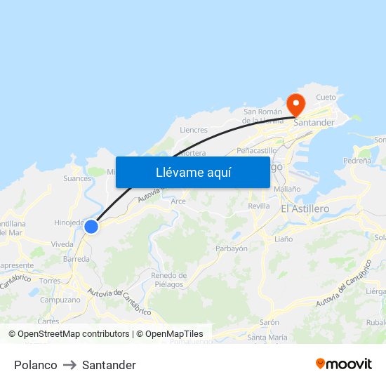 Polanco to Santander map