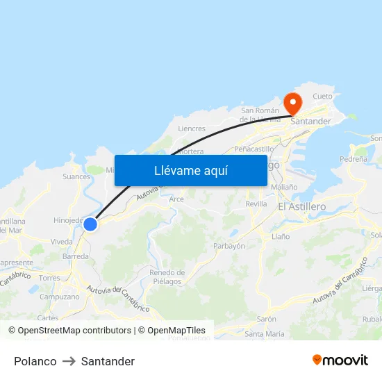 Polanco to Santander map