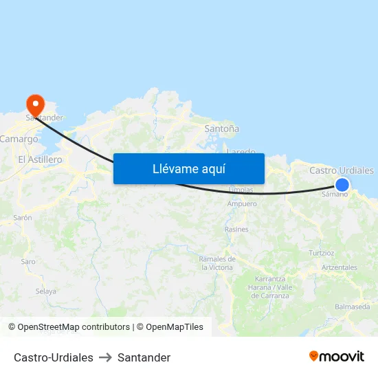 Castro-Urdiales to Santander map