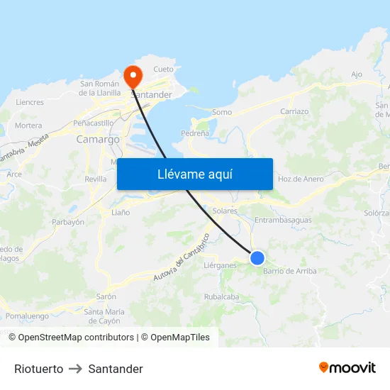 Riotuerto to Santander map