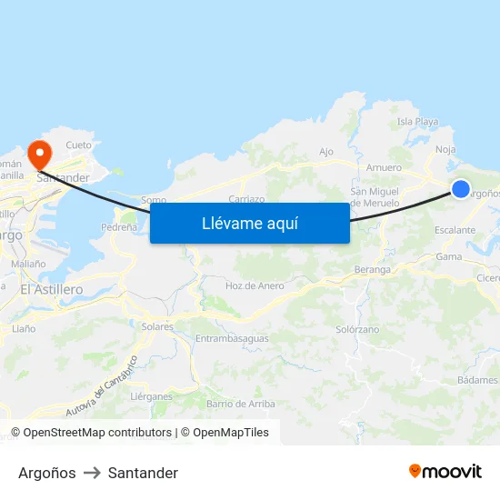 Argoños to Santander map