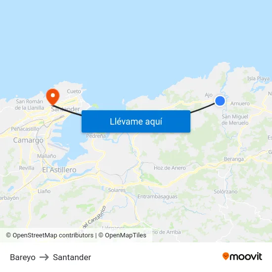 Bareyo to Santander map