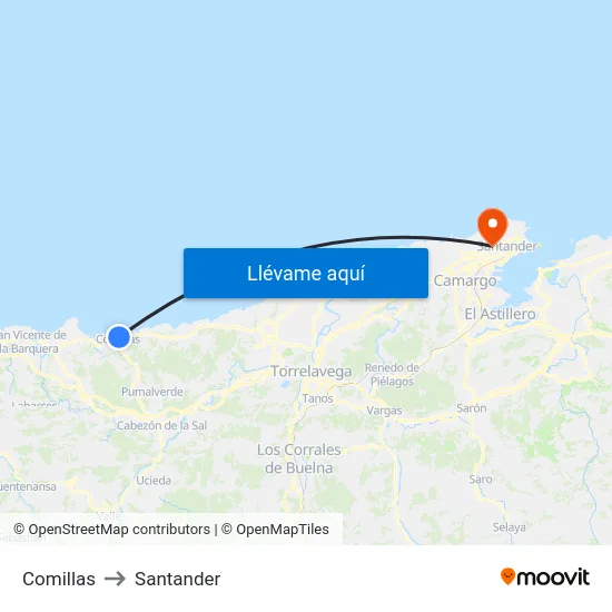 Comillas to Santander map