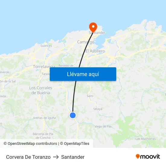 Corvera De Toranzo to Santander map