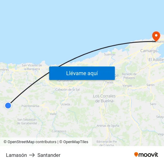 Lamasón to Santander map