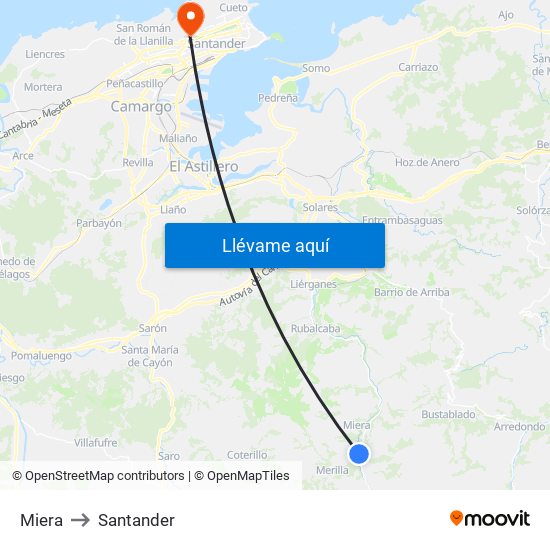 Miera to Santander map