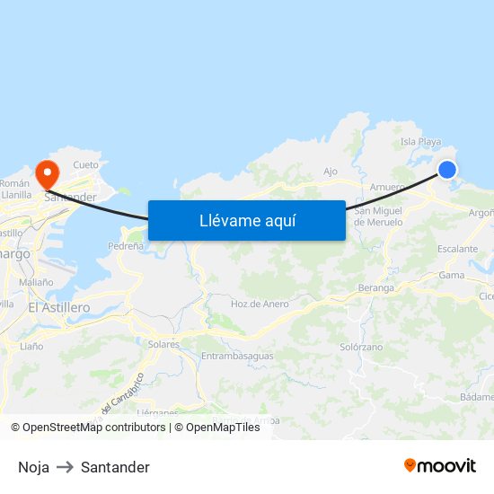 Noja to Santander map