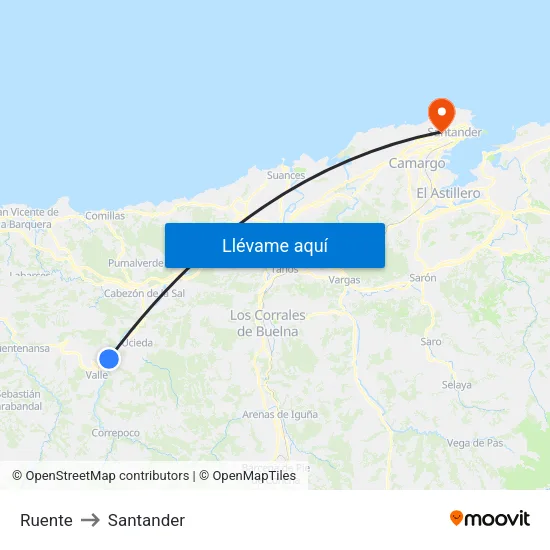 Ruente to Santander map