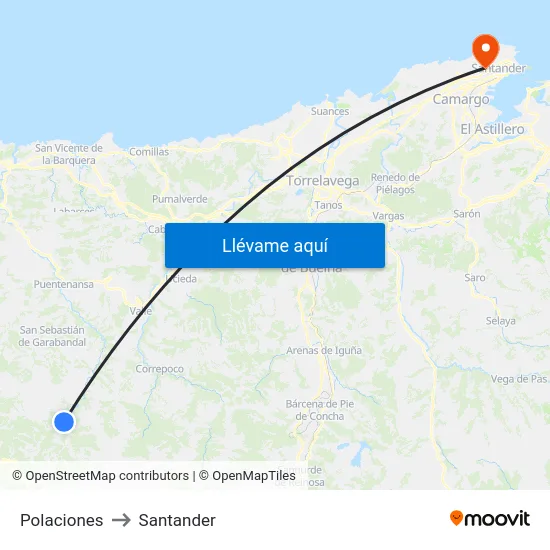 Polaciones to Santander map