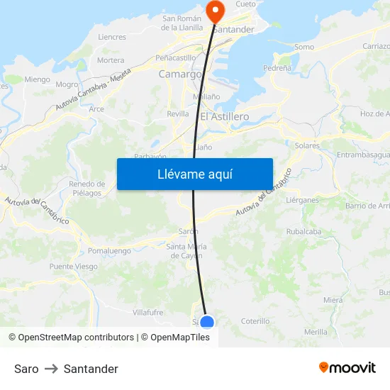 Saro to Santander map