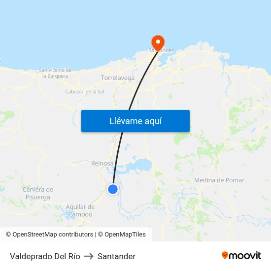 Valdeprado Del Río to Santander map