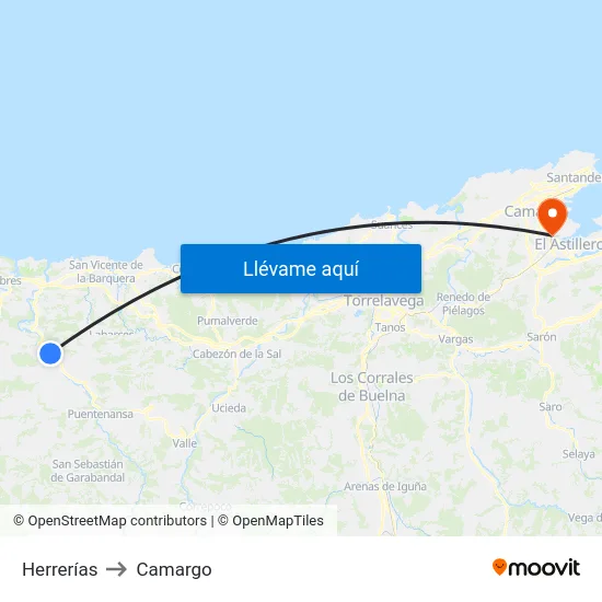 Herrerías to Camargo map