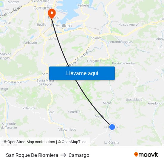 San Roque De Riomiera to Camargo map