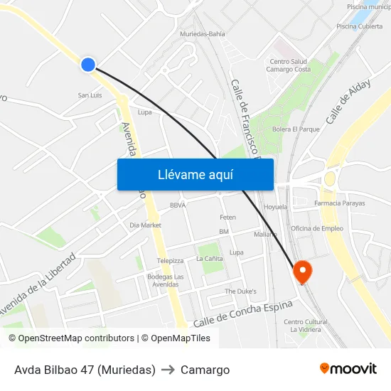 Avda Bilbao 47 (Muriedas) to Camargo map