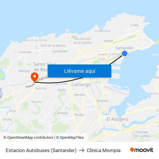 Estacion Autobuses (Santander) to Clínica Mompía map