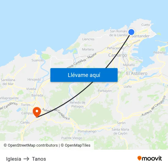Iglesia to Tanos map