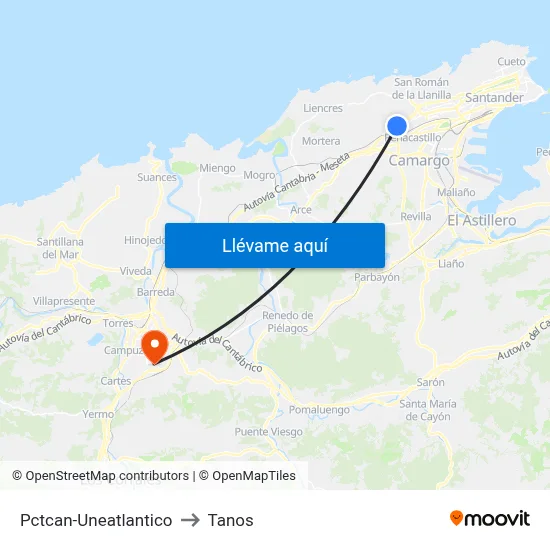 Pctcan-Uneatlantico to Tanos map