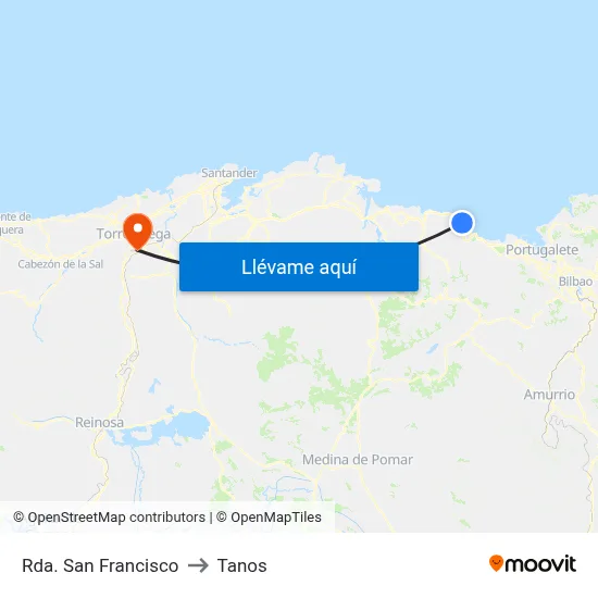 Rda. San Francisco to Tanos map