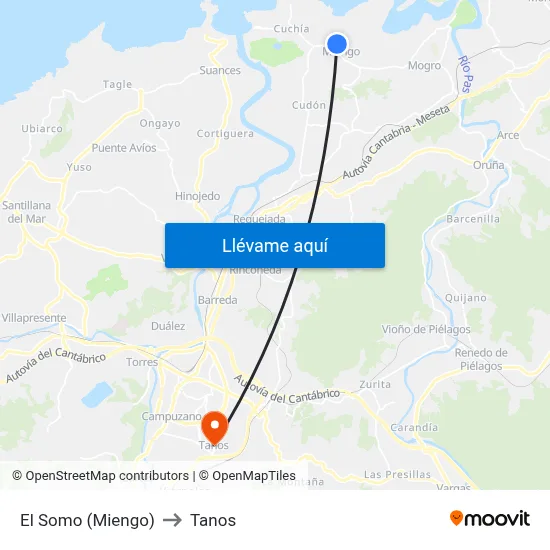 El Somo (Miengo) to Tanos map