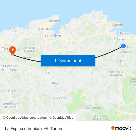 La Espina (Limpias) to Tanos map