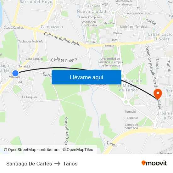 Santiago De Cartes to Tanos map