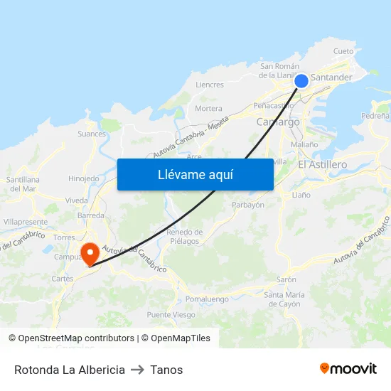 Rotonda La Albericia to Tanos map