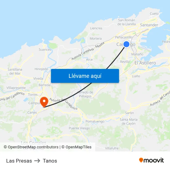 Las Presas to Tanos map