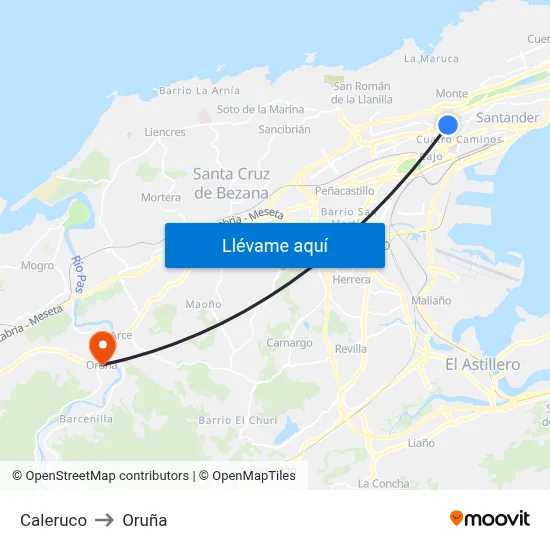 Caleruco to Oruña map