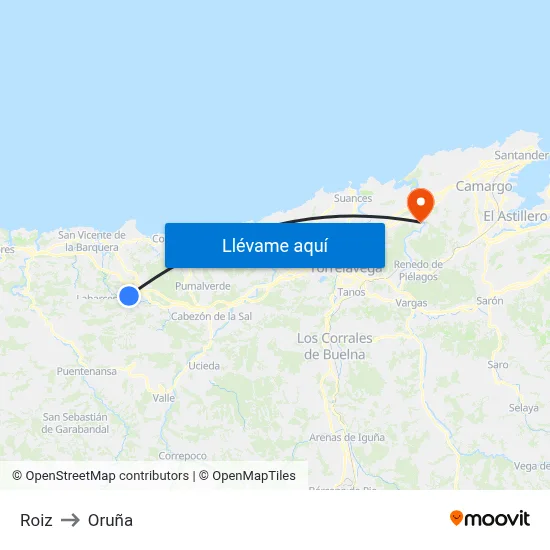 Roiz to Oruña map