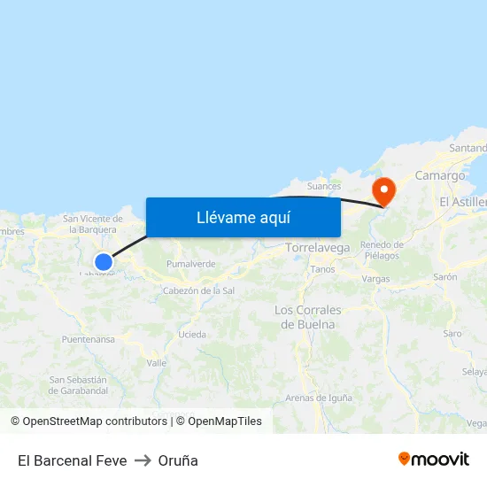 El Barcenal Feve to Oruña map