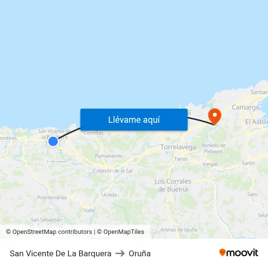 San Vicente De La Barquera to Oruña map