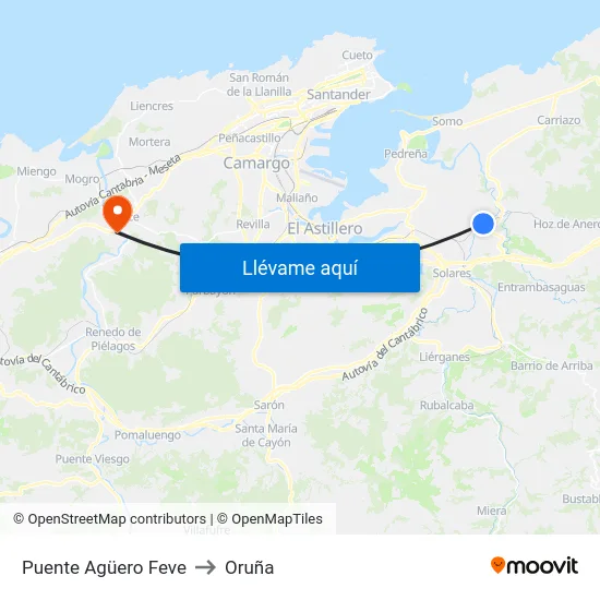 Puente Agüero Feve to Oruña map