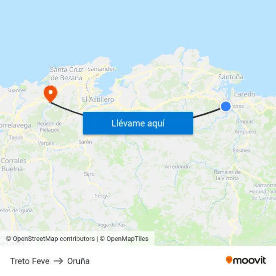 Treto Feve to Oruña map