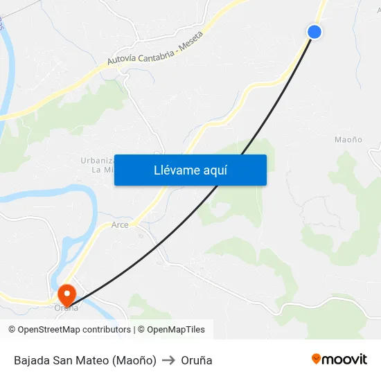 Bajada San Mateo (Maoño) to Oruña map