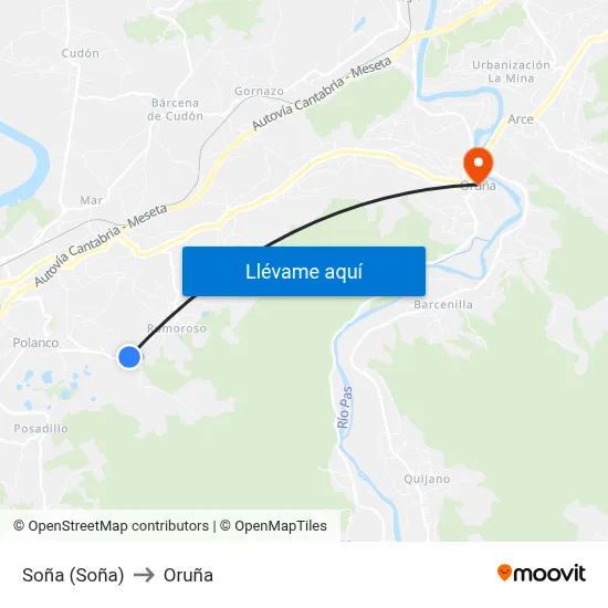 Soña (Soña) to Oruña map