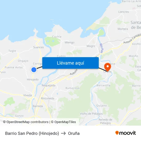 Barrio San Pedro (Hinojedo) to Oruña map
