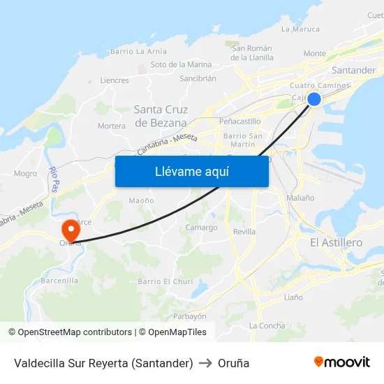 Valdecilla Sur Reyerta (Santander) to Oruña map