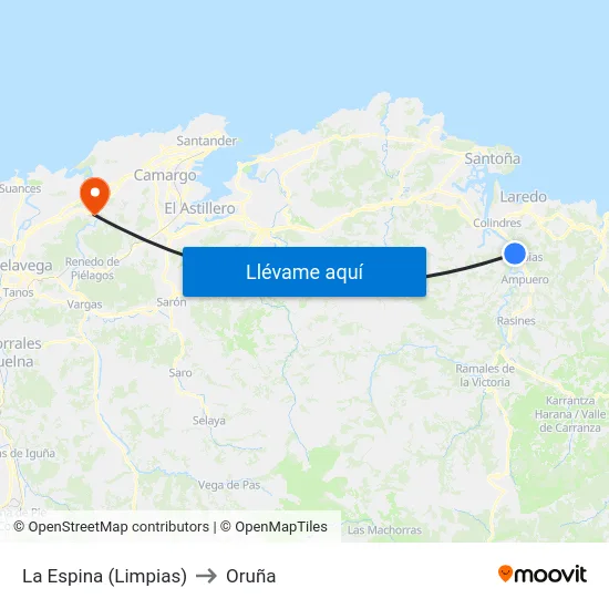 La Espina (Limpias) to Oruña map