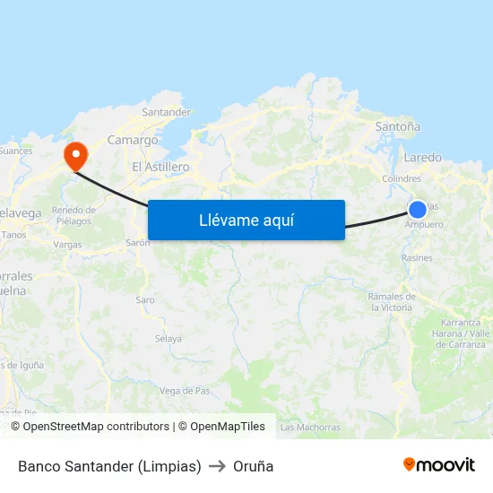 Banco Santander (Limpias) to Oruña map