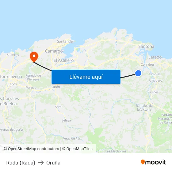 Rada (Rada) to Oruña map