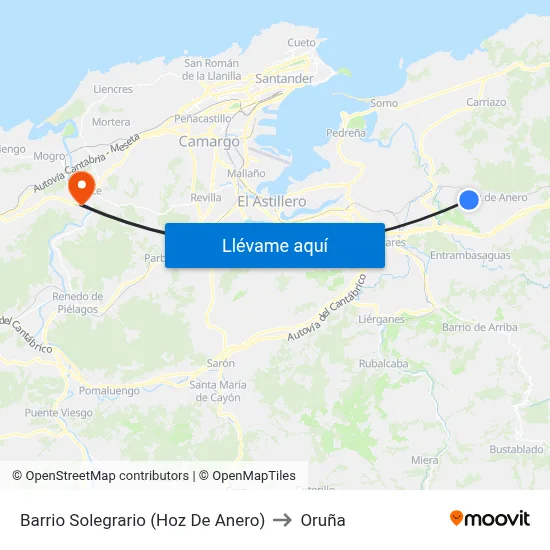 Barrio Solegrario (Hoz De Anero) to Oruña map