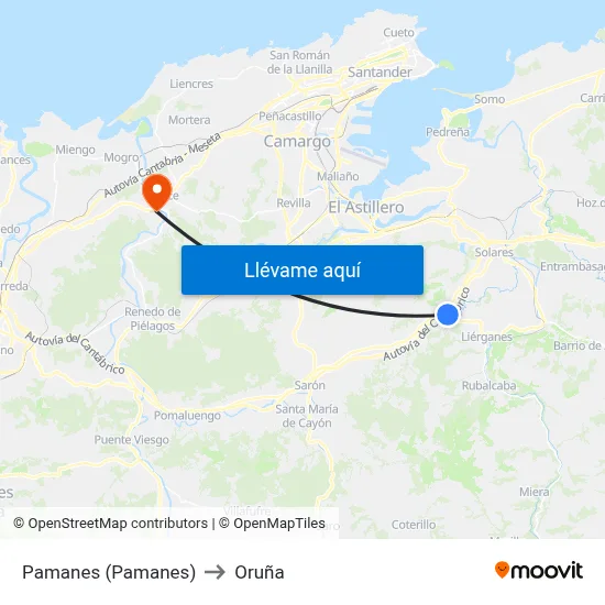 Pamanes (Pamanes) to Oruña map