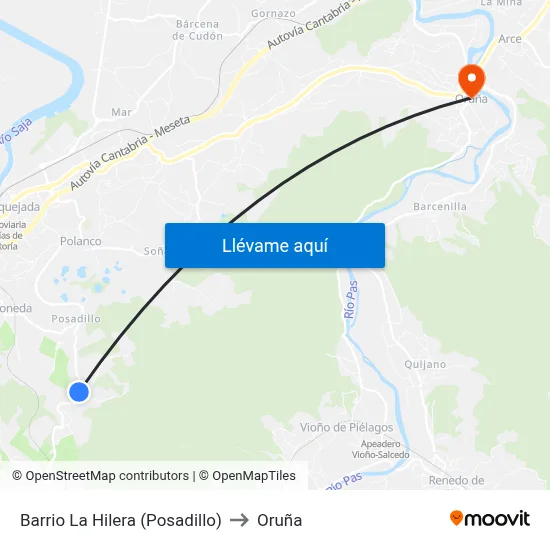 Barrio La Hilera (Posadillo) to Oruña map