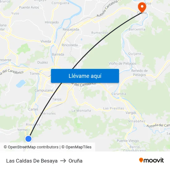 Las Caldas De Besaya to Oruña map