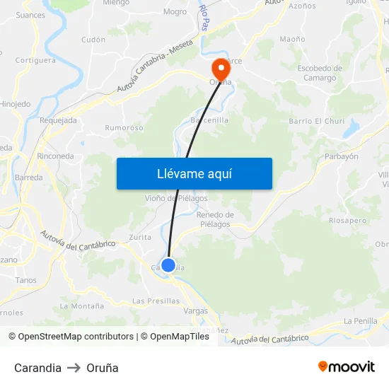 Carandia to Oruña map
