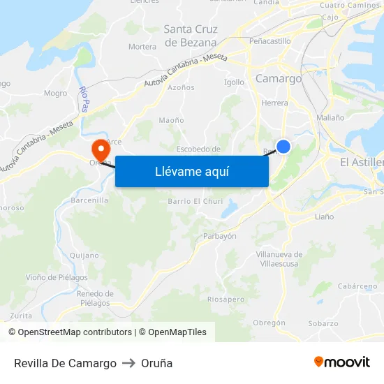 Revilla De Camargo to Oruña map